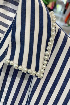 Blue Striped Casual Shirt With Buttoned Closure - Brand: MISS POEM - Women & Kids, Baby Clothes Wholesale - Globality Store