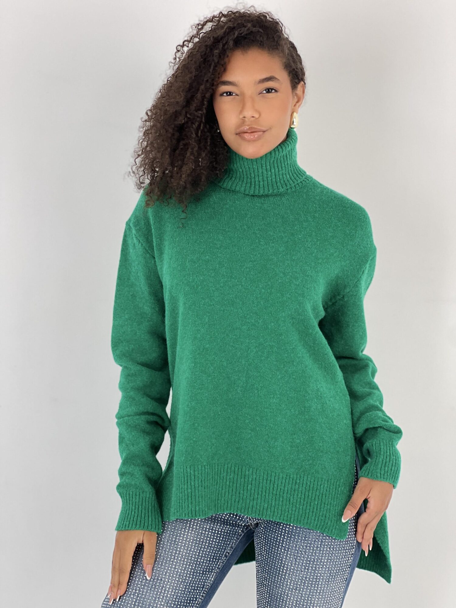 Green Oversized Fit Turtle Neck Sweater - Brand: MISS POEM - Women & Kids, Baby Clothes Wholesale - Globality Store