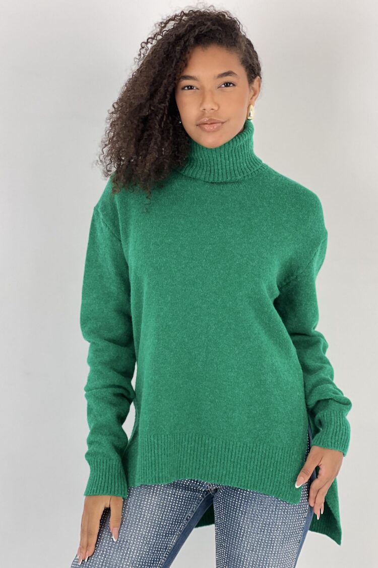 Green Oversized Fit Turtle Neck Sweater - Brand: MISS POEM - Women & Kids, Baby Clothes Wholesale - Globality Store