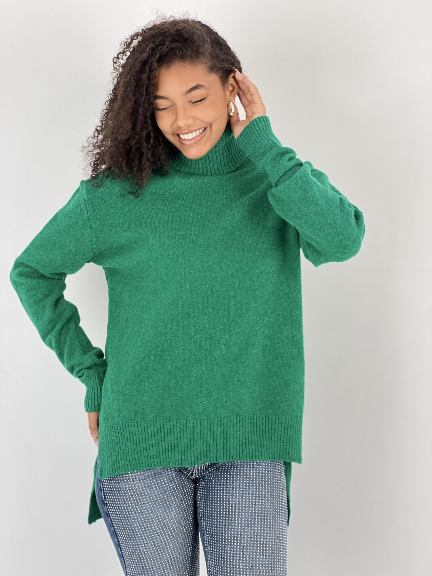 Green Oversized Fit Turtle Neck Sweater - Brand: MISS POEM - Women & Kids, Baby Clothes Wholesale - Globality Store