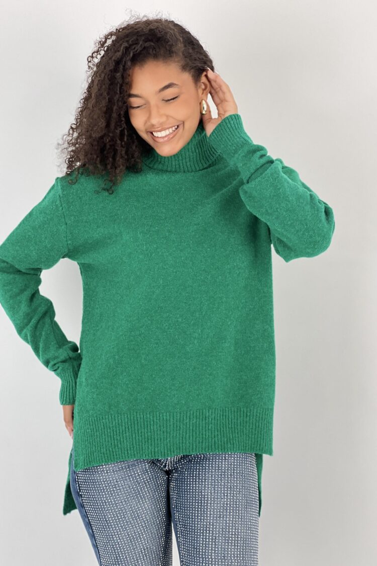 Green Oversized Fit Turtle Neck Sweater