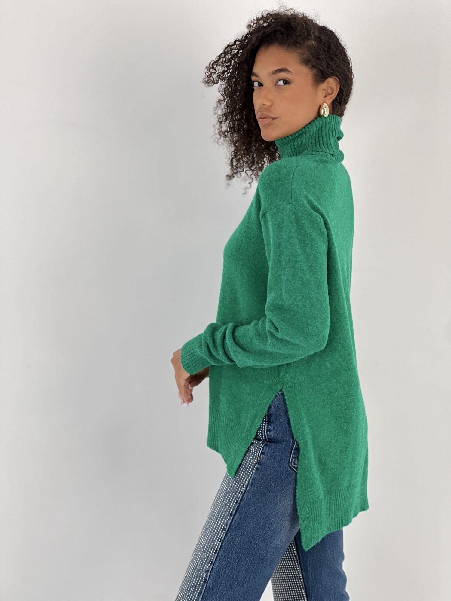 Green Oversized Fit Turtle Neck Sweater - Brand: MISS POEM - Women & Kids, Baby Clothes Wholesale - Globality Store
