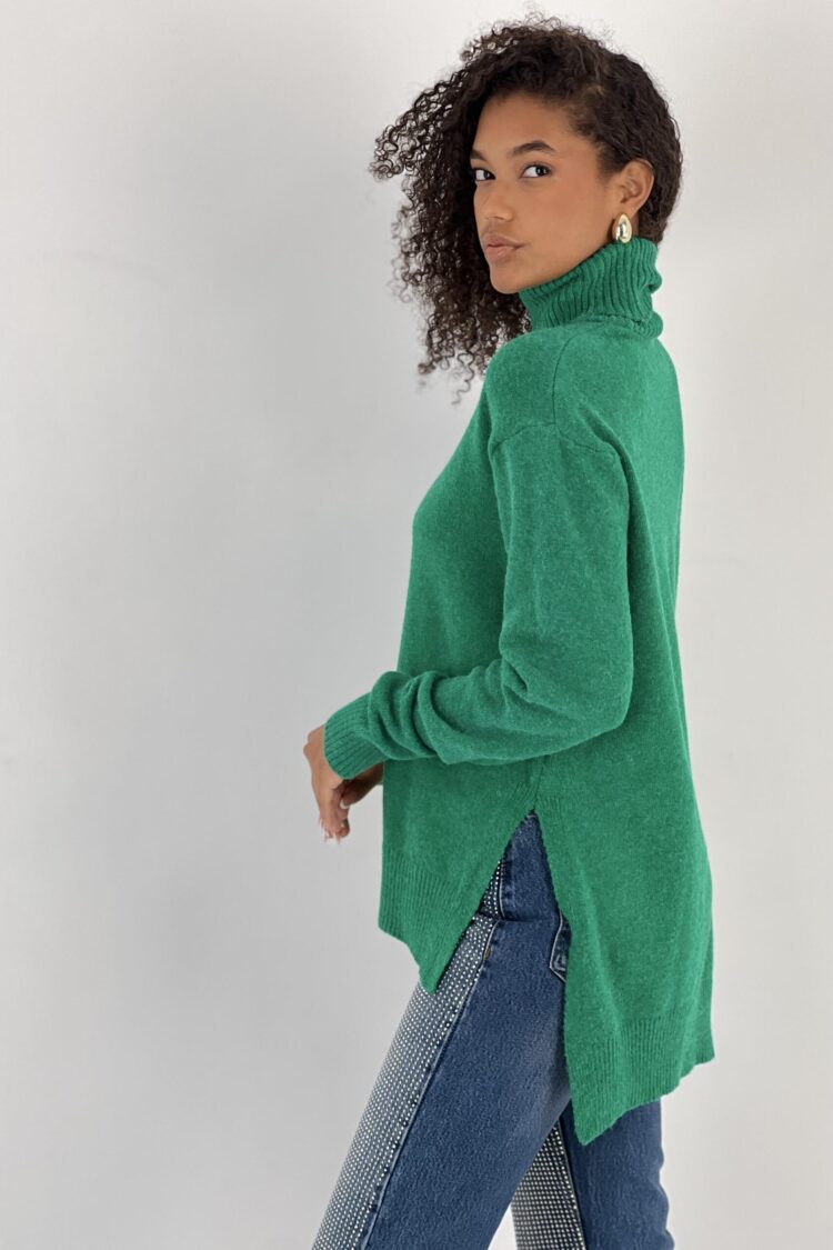Green Oversized Fit Turtle Neck Sweater