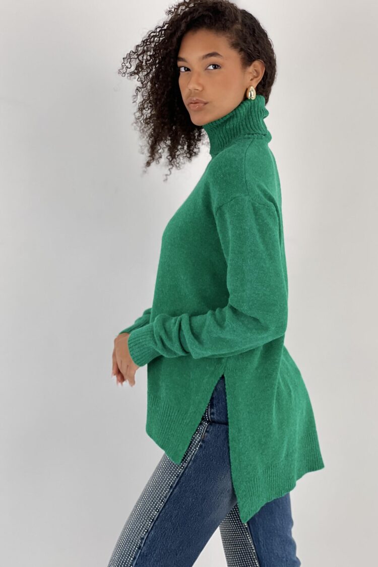 Green Oversized Fit Turtle Neck Sweater