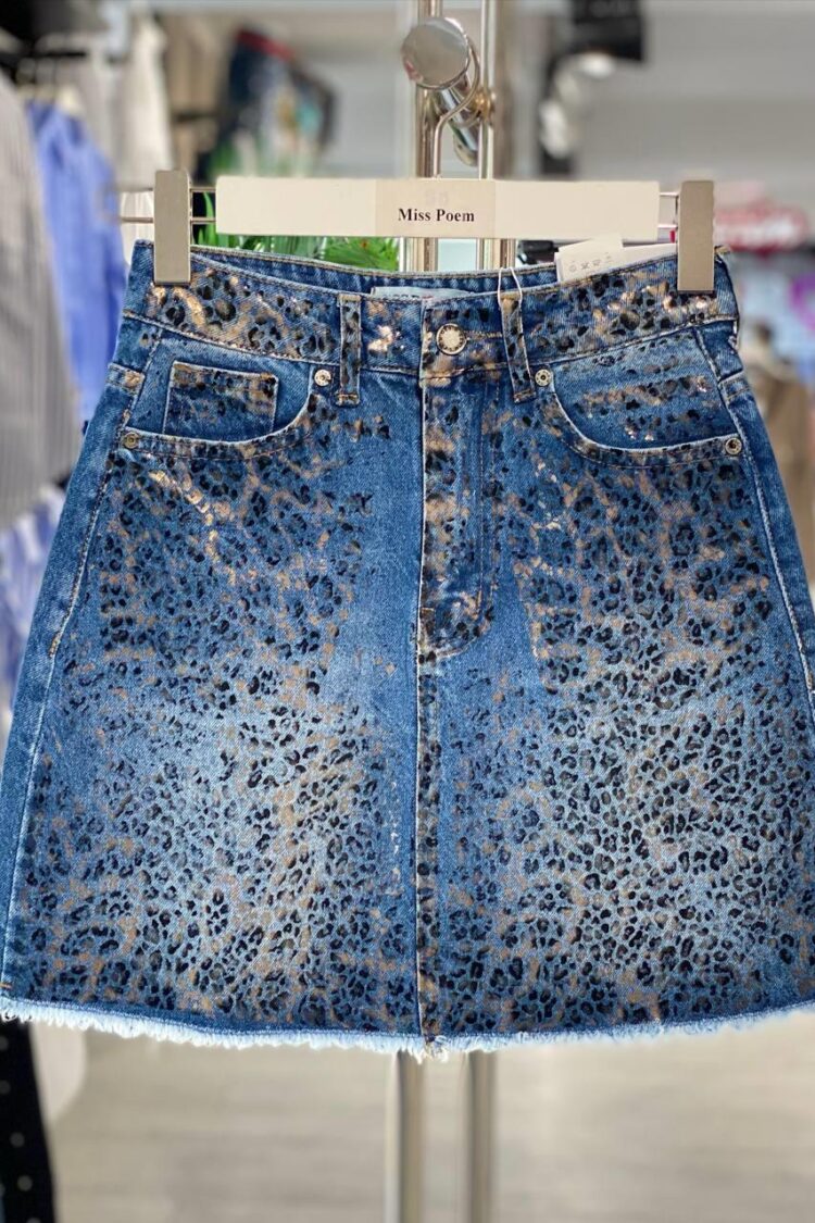 Blue A-Line Mini Skirt With Animal Print - Brand: MISS POEM - Women & Kids, Baby Clothes Wholesale - Globality Store