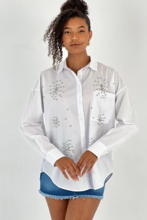 White Casual Elegant Shirt With Notched Neck - Brand: MISS POEM - Women & Kids, Baby Clothes Wholesale - Globality Store