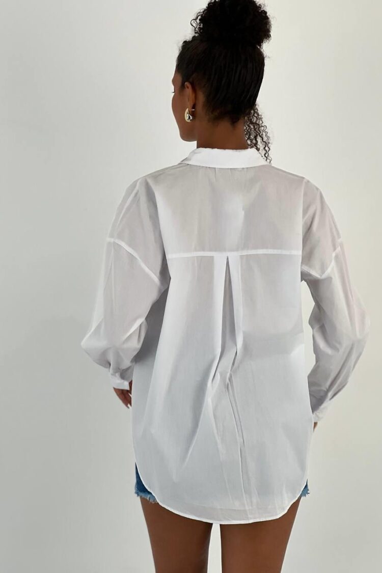 White Casual Elegant Shirt With Notched Neck