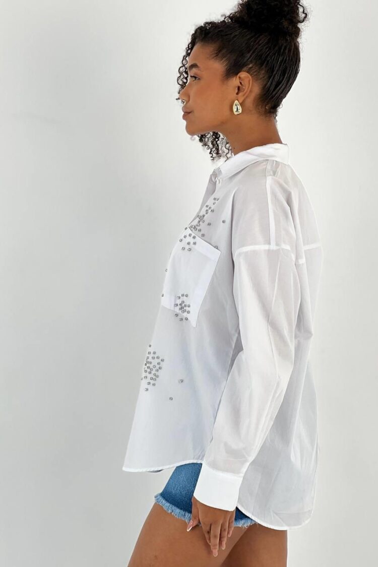 White Casual Elegant Shirt With Notched Neck