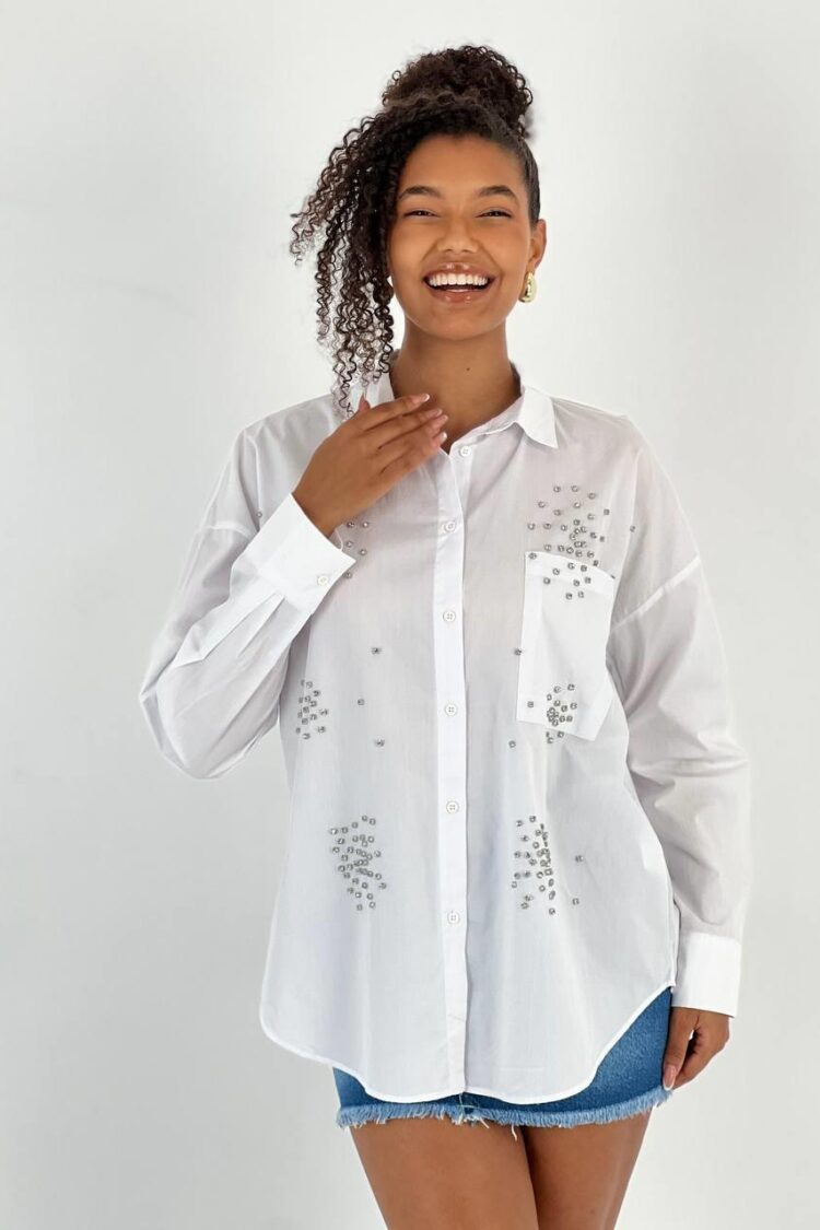 White Casual Elegant Shirt With Notched Neck