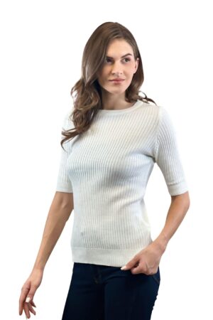 White Striped Slim Fit Sweater With 3/4 Sleeve - Brand: MISS POEM - Women & Kids, Baby Clothes Wholesale - Globality Store