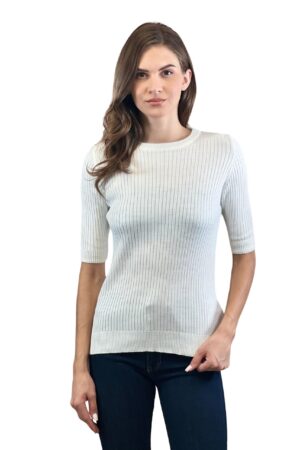 White Striped Slim Fit Sweater With 3/4 Sleeve - Brand: MISS POEM - Women & Kids, Baby Clothes Wholesale - Globality Store