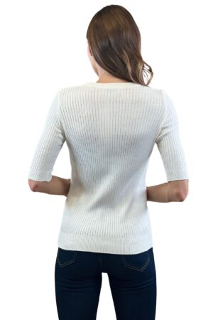 White Striped Slim Fit Sweater With 3/4 Sleeve - Brand: MISS POEM - Women & Kids, Baby Clothes Wholesale - Globality Store