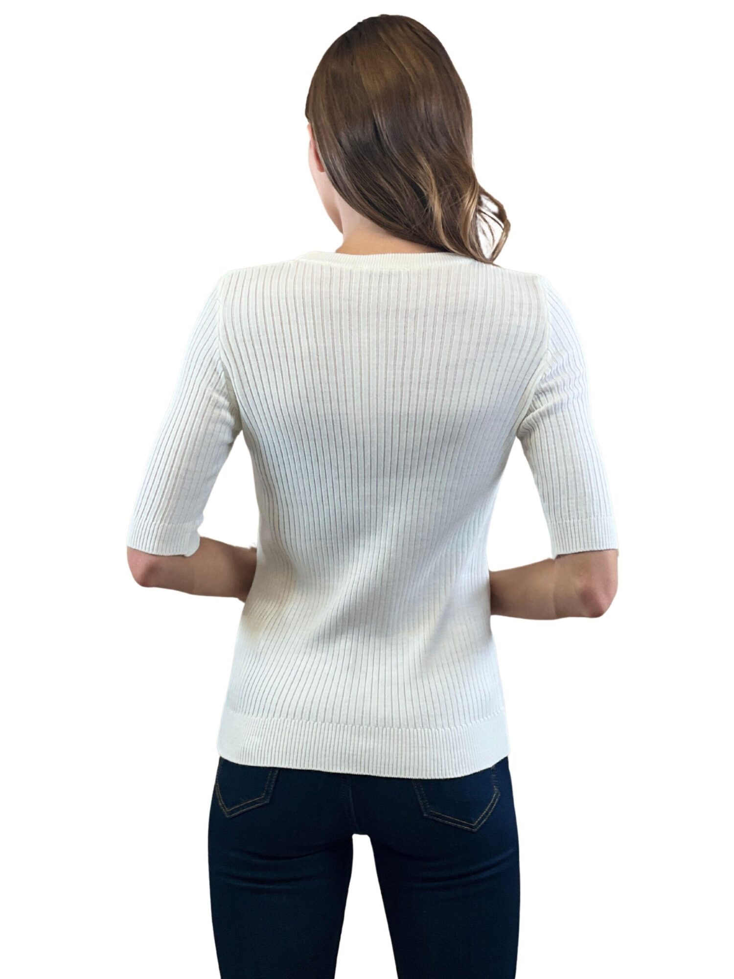 White Striped Slim Fit Sweater With 3/4 Sleeve - Brand: MISS POEM - Women & Kids, Baby Clothes Wholesale - Globality Store