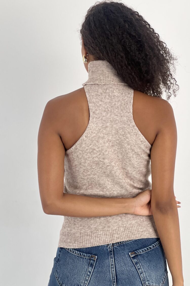 Beige Sweater With Turtle Neck And Cap Sleeves