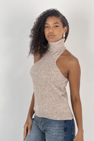 Beige Sweater With Turtle Neck And Cap Sleeves - Brand: MISS POEM - Women & Kids, Baby Clothes Wholesale - Globality Store