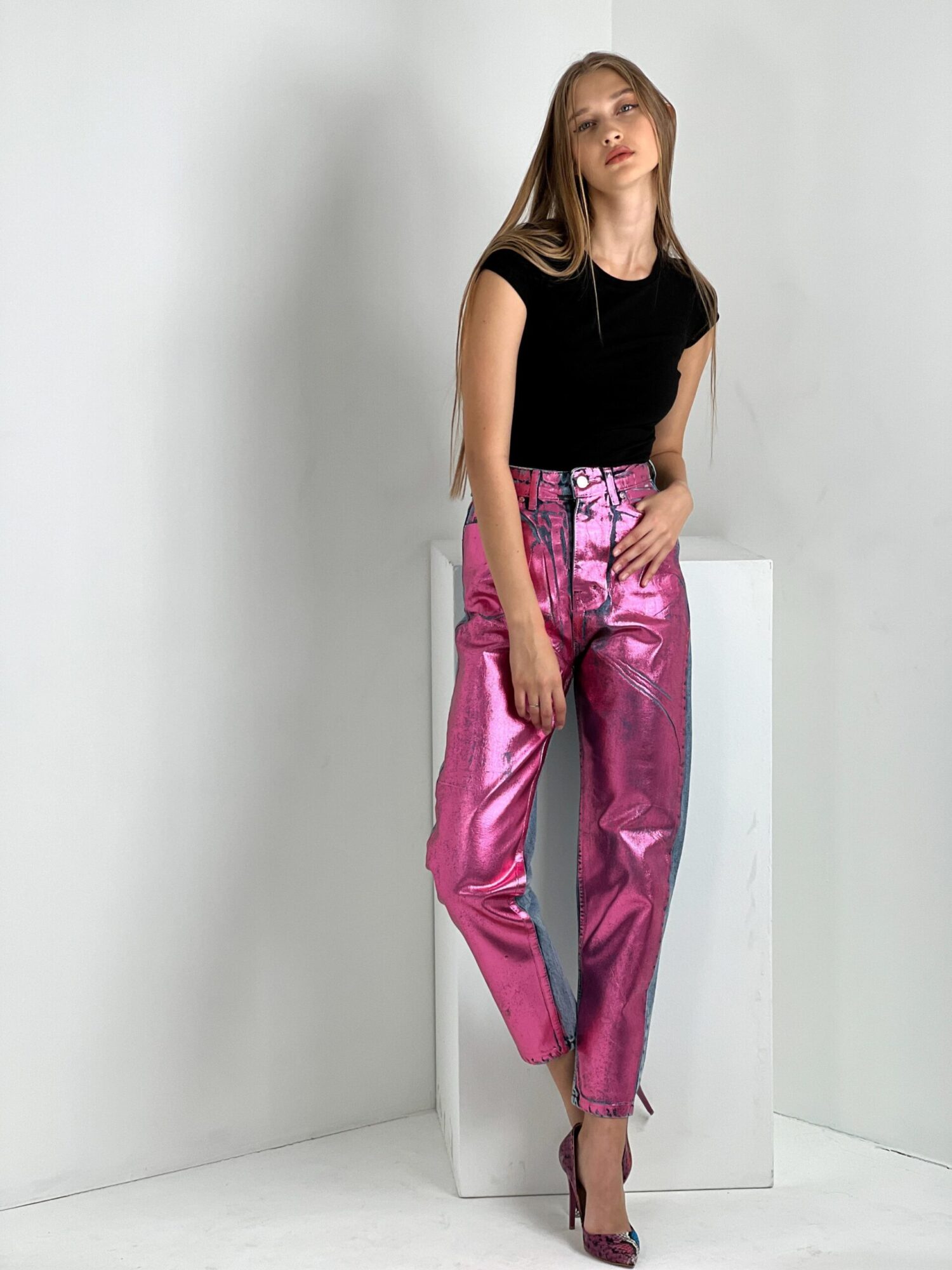 Pink Mom Pants Cropped High Waist Straight Leg - Brand: MISS POEM - Women & Kids, Baby Clothes Wholesale - Globality Store