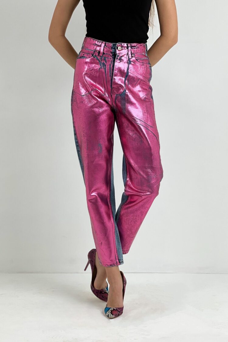 Pink Mom Pants Cropped High Waist Straight Leg