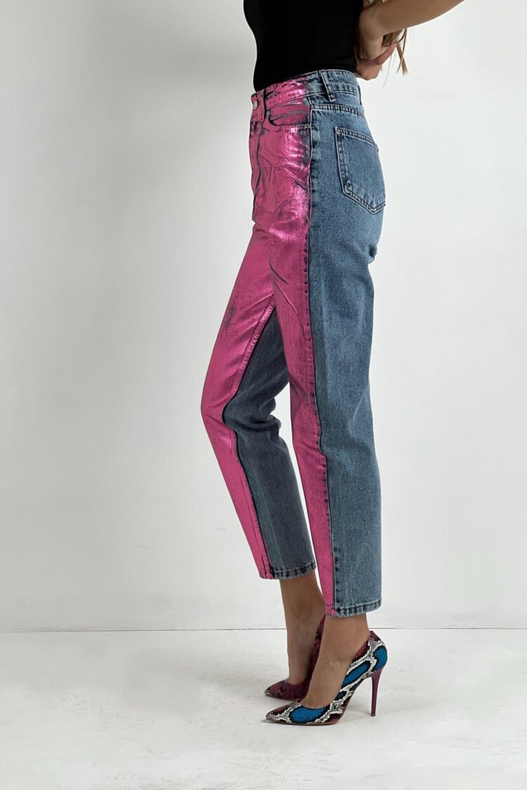 Pink Mom Pants Cropped High Waist Straight Leg
