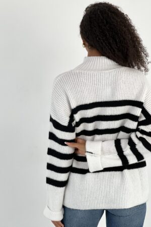 White Striped Oversized Fit Sweater With High Neck - Brand: MISS POEM - Women & Kids, Baby Clothes Wholesale - Globality Store