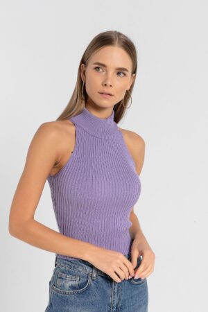 Purple Slim Fit Sleeveless Crop Sweater With Cap Sleeve - Brand: MISS POEM - Women & Kids, Baby Clothes Wholesale - Globality Store