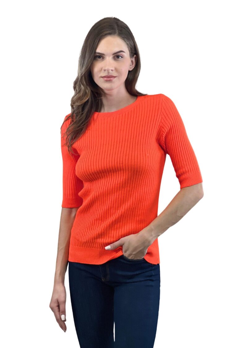 Striped Slim Fit Sweater With Half Sleeves