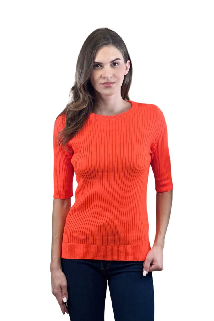 Striped Slim Fit Sweater With Half Sleeves