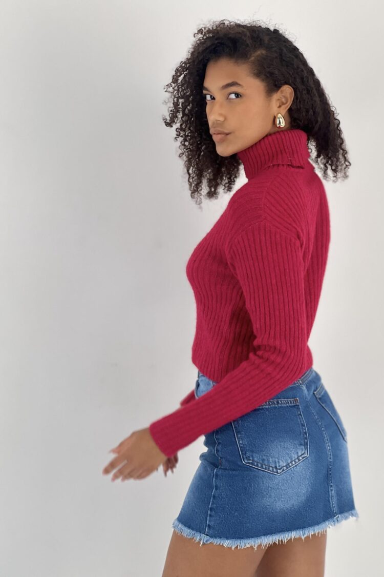 Fuchsia Turtle Neck Sweater With Long Sleeves
