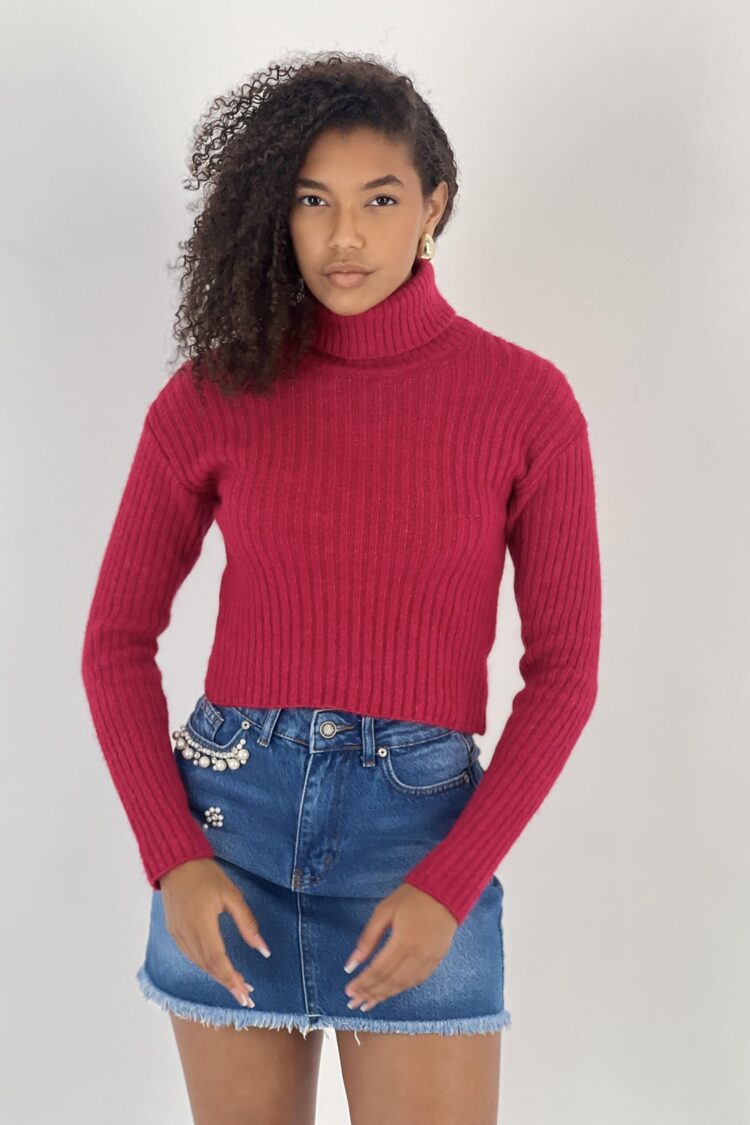 Fuchsia Turtle Neck Sweater With Long Sleeves - Brand: MISS POEM - Women & Kids, Baby Clothes Wholesale - Globality Store