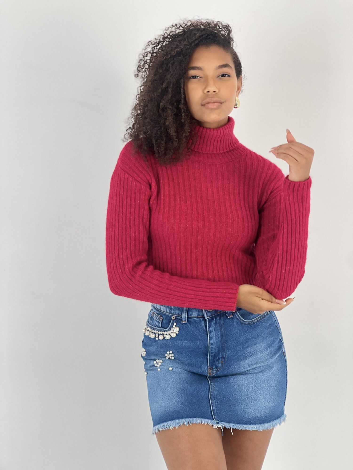 Fuchsia Turtle Neck Sweater With Long Sleeves - Brand: MISS POEM - Women & Kids, Baby Clothes Wholesale - Globality Store