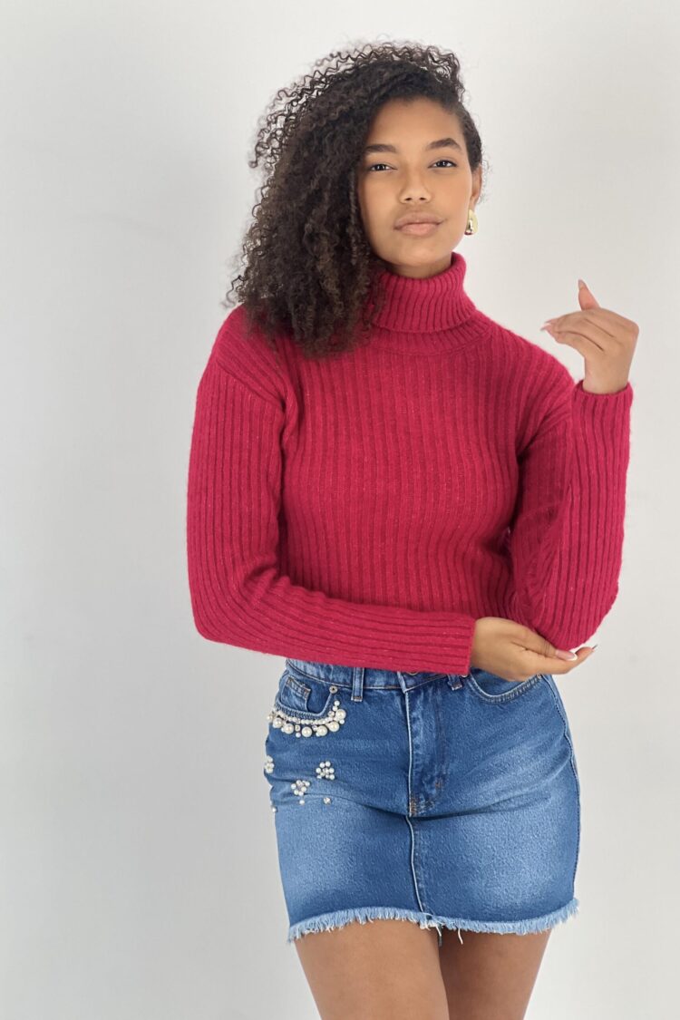 Fuchsia Turtle Neck Sweater With Long Sleeves