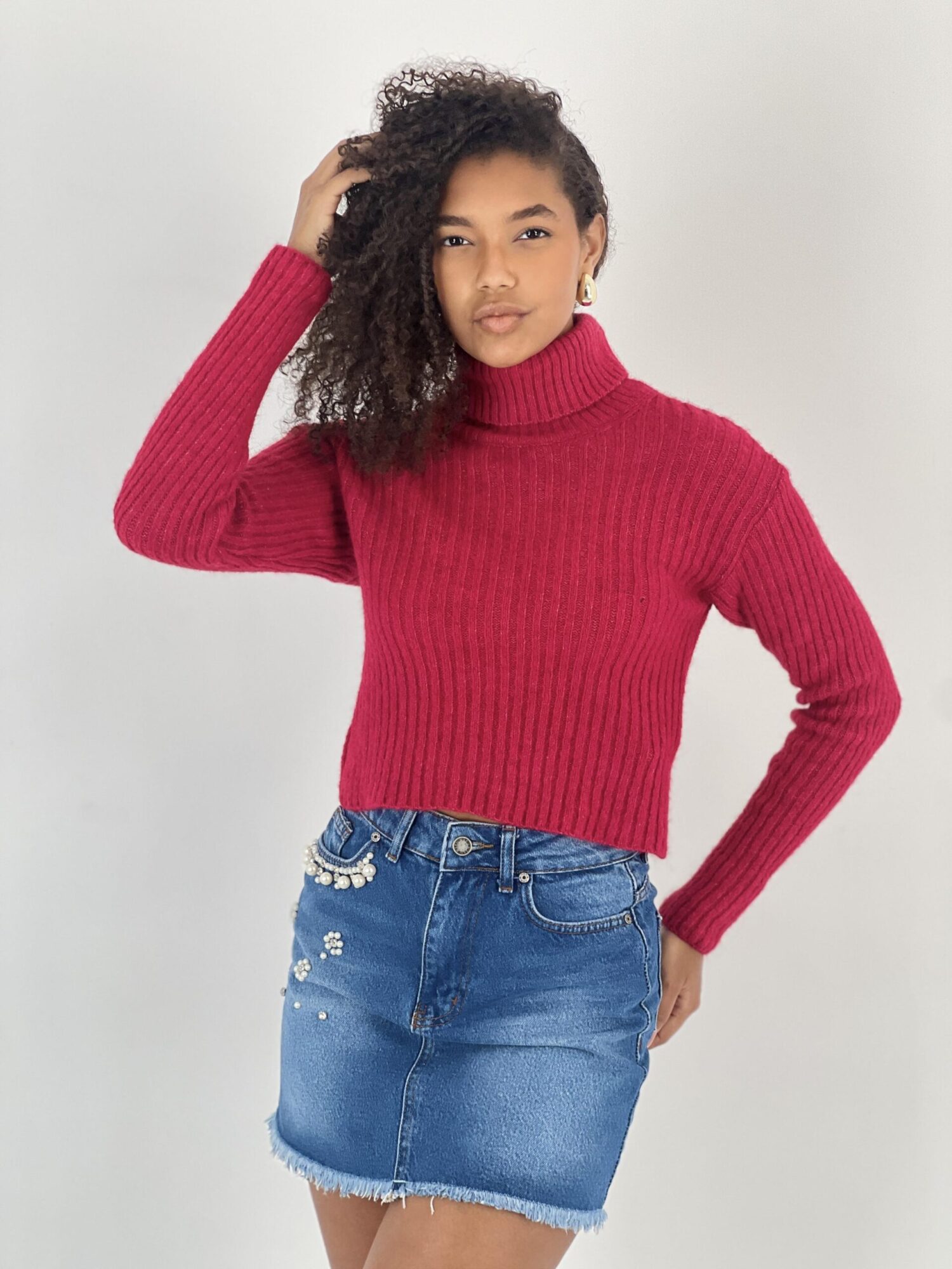 Fuchsia Turtle Neck Sweater With Long Sleeves - Brand: MISS POEM - Women & Kids, Baby Clothes Wholesale - Globality Store