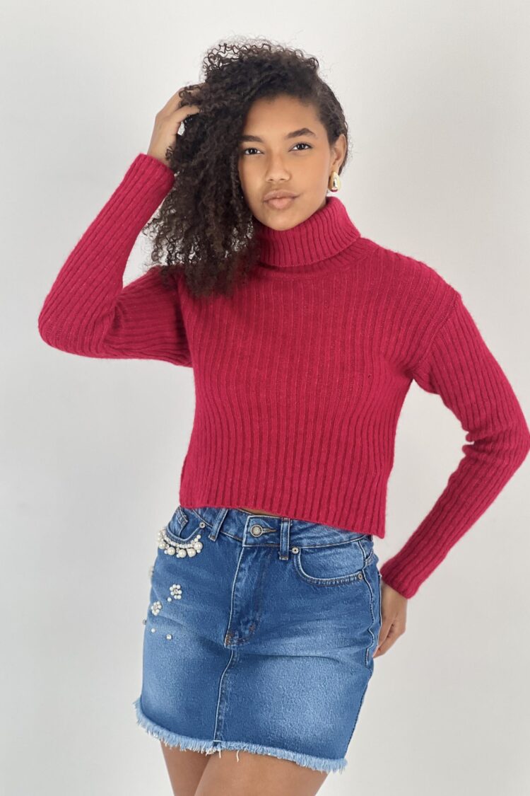 Fuchsia Turtle Neck Sweater With Long Sleeves