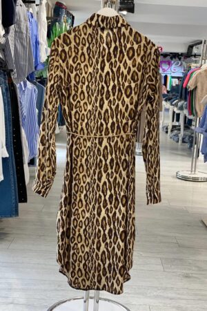 Brown Animal Print Shirt Dress With Notched Neck - Brand: MISS POEM - Women & Kids, Baby Clothes Wholesale - Globality Store