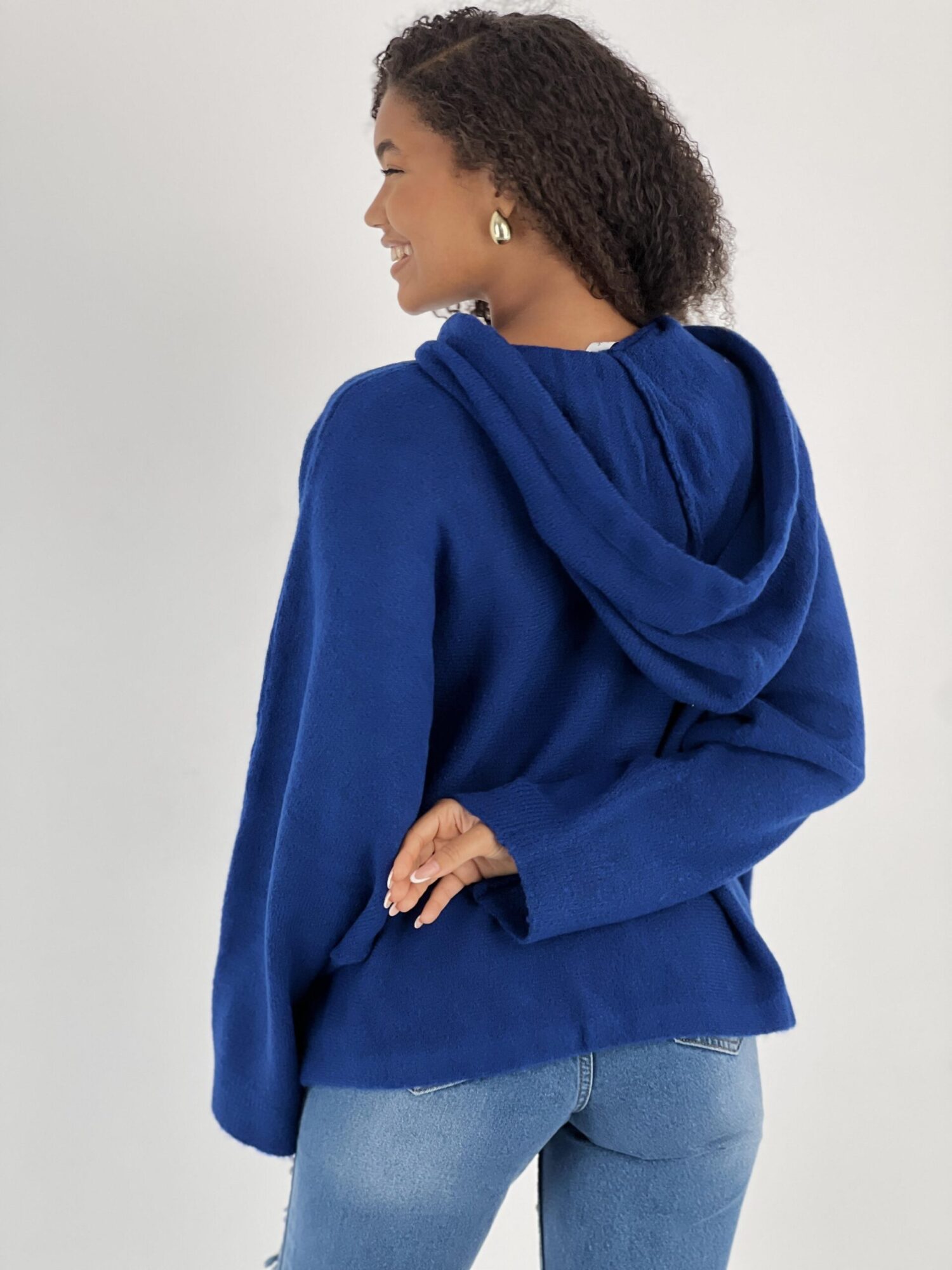 Navy Blue Sweater With Hooded Neck And Oversized Fit - Brand: MISS POEM - Women & Kids, Baby Clothes Wholesale - Globality Store