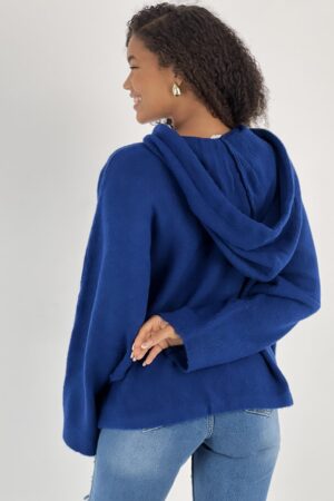 Navy Blue Sweater With Hooded Neck And Oversized Fit - Brand: MISS POEM - Women & Kids, Baby Clothes Wholesale - Globality Store