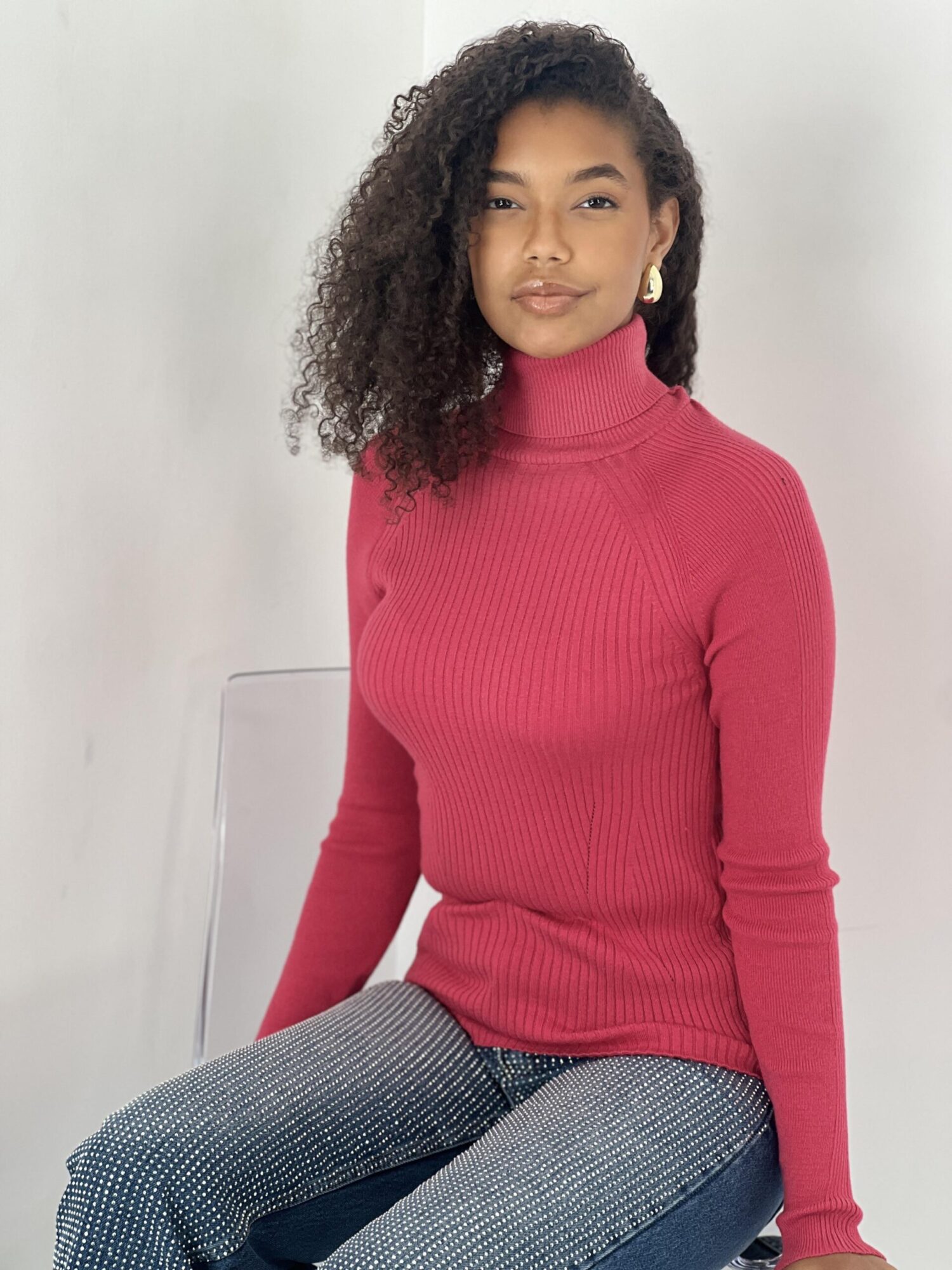 Fuchsia Sweater With Turtle Neck And Raglan Sleeves - Brand: MISS POEM - Women & Kids, Baby Clothes Wholesale - Globality Store