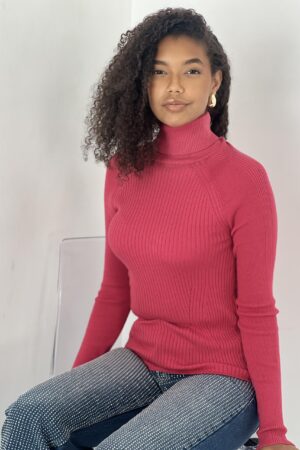 Fuchsia Sweater With Turtle Neck And Raglan Sleeves - Brand: MISS POEM - Women & Kids, Baby Clothes Wholesale - Globality Store