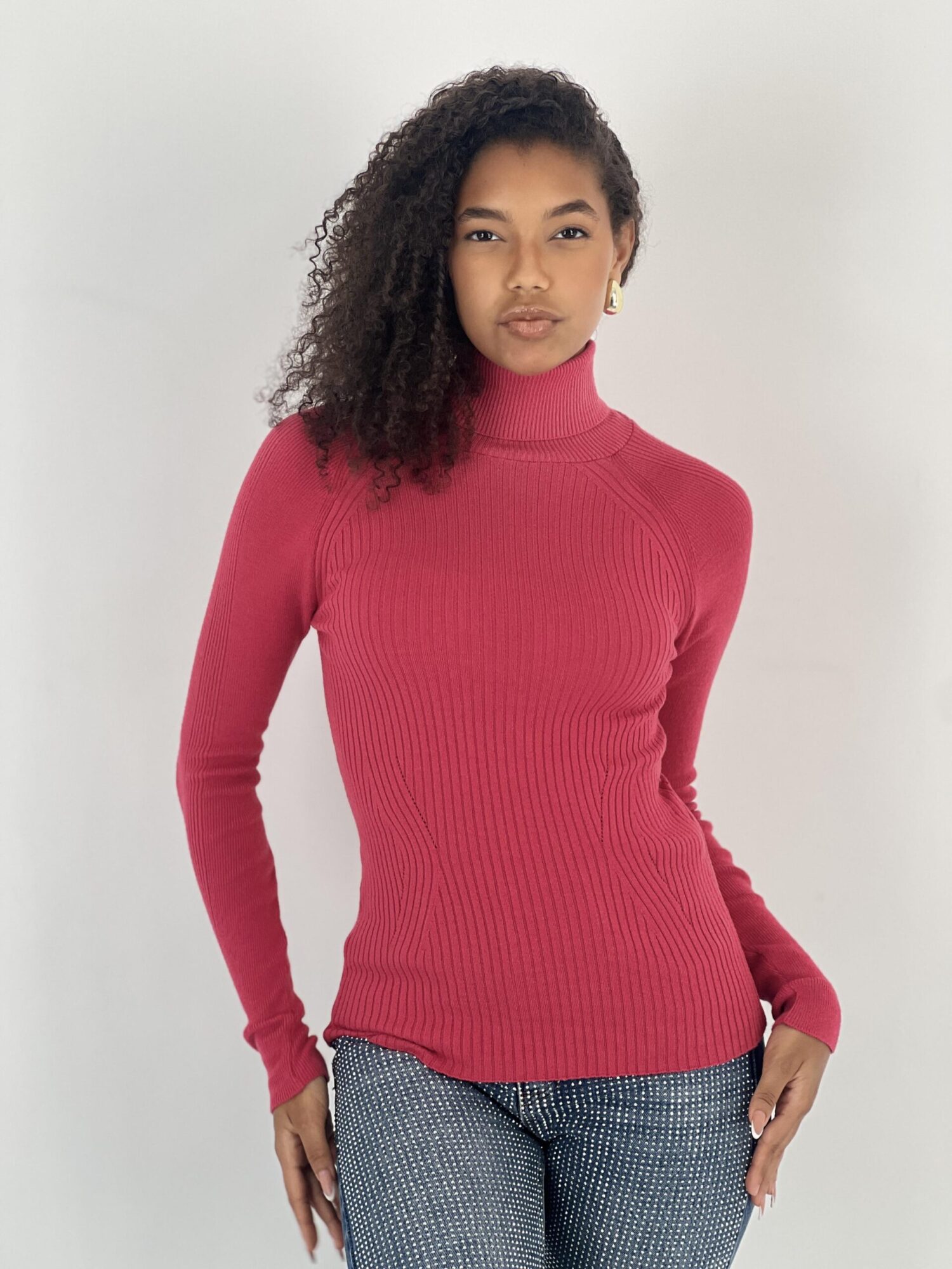 Fuchsia Sweater With Turtle Neck And Raglan Sleeves - Brand: MISS POEM - Women & Kids, Baby Clothes Wholesale - Globality Store