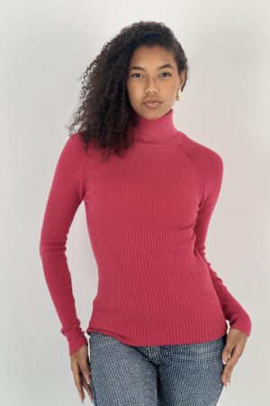 Fuchsia Sweater With Turtle Neck And Raglan Sleeves - Brand: MISS POEM - Women & Kids, Baby Clothes Wholesale - Globality Store