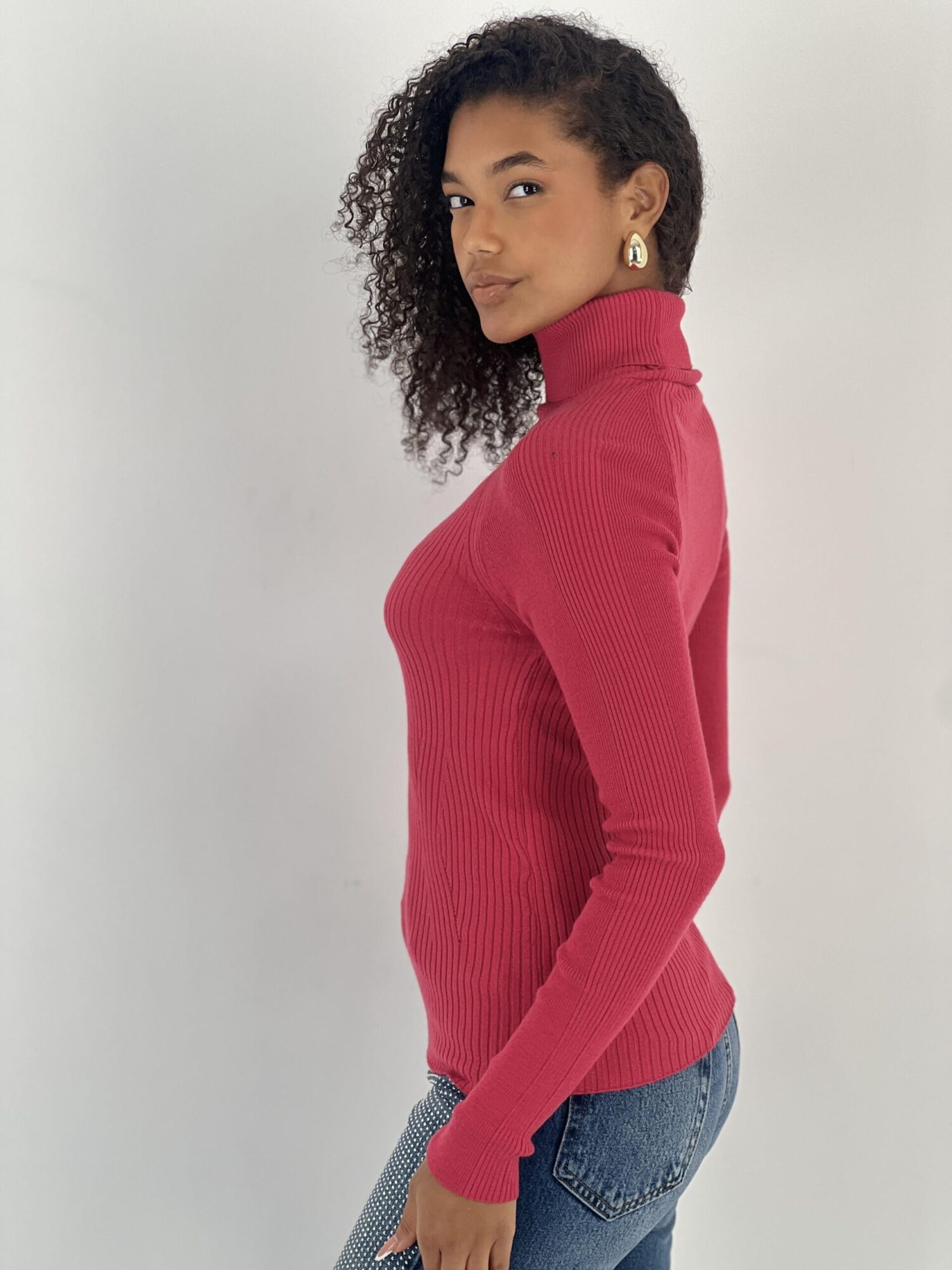 Fuchsia Sweater With Turtle Neck And Raglan Sleeves - Brand: MISS POEM - Women & Kids, Baby Clothes Wholesale - Globality Store