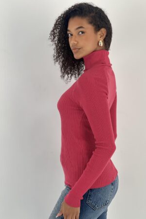 Fuchsia Sweater With Turtle Neck And Raglan Sleeves - Brand: MISS POEM - Women & Kids, Baby Clothes Wholesale - Globality Store