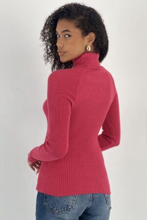 Fuchsia Sweater With Turtle Neck And Raglan Sleeves - Brand: MISS POEM - Women & Kids, Baby Clothes Wholesale - Globality Store