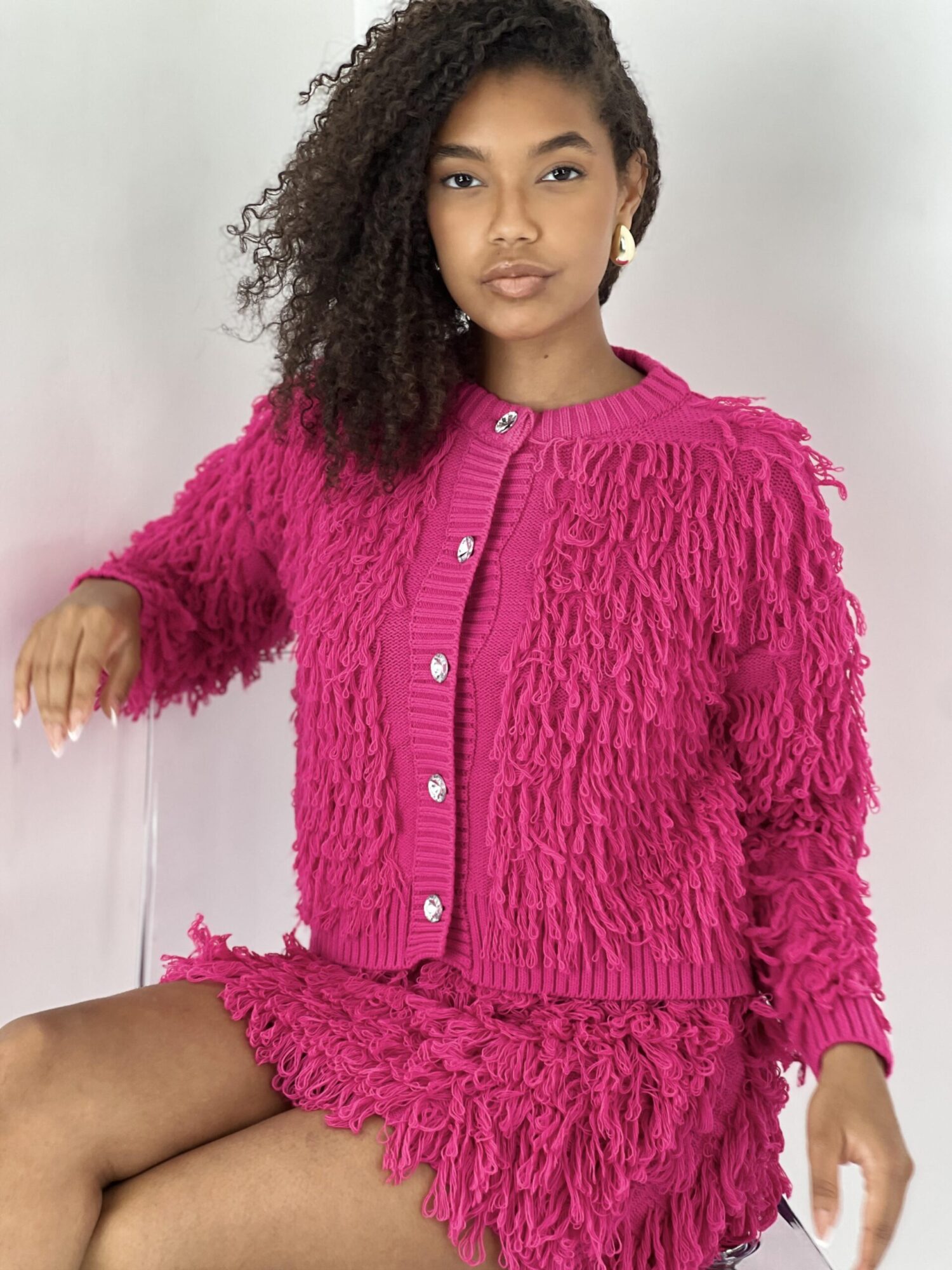 Fuchsia Casual Cute Streetwear Glam Vintage Retro Cardigan - Brand: MISS POEM - Women & Kids, Baby Clothes Wholesale - Globality Store