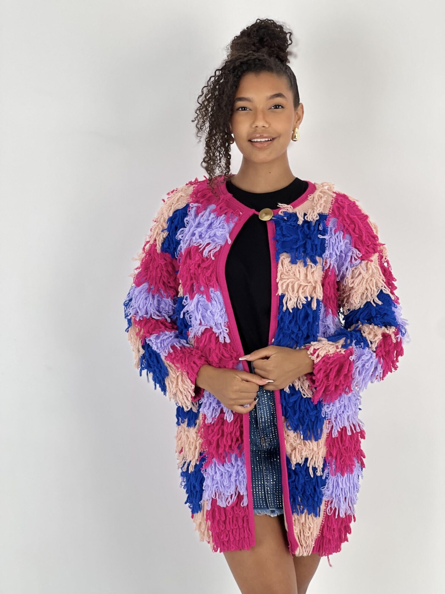 Pink Patchwork Casual Cardigan - Brand: MISS POEM - Women & Kids, Baby Clothes Wholesale - Globality Store