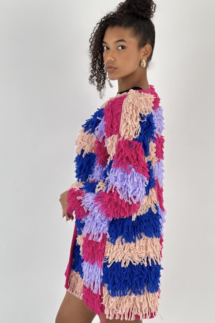 Pink Patchwork Casual Cardigan