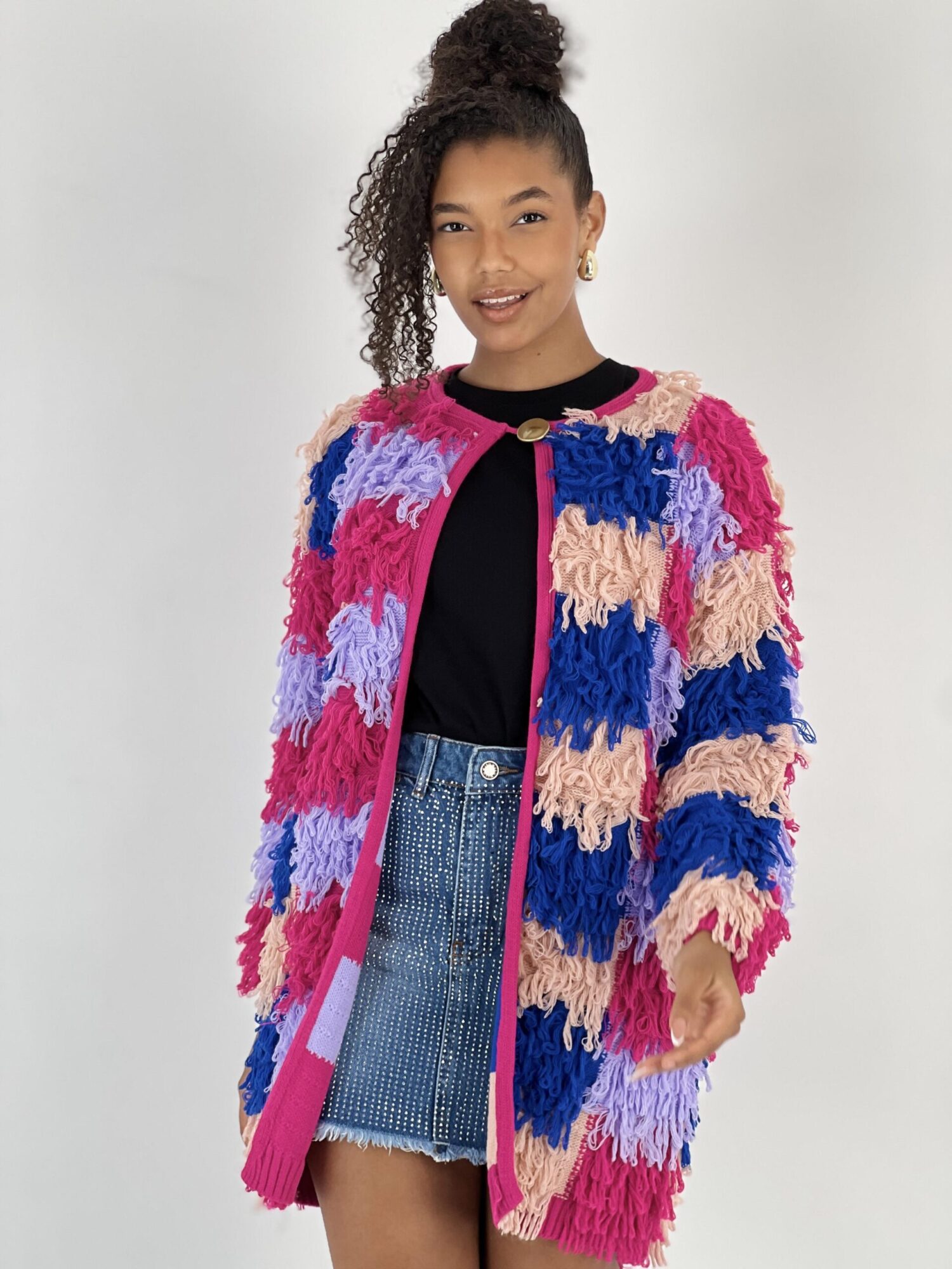 Pink Patchwork Casual Cardigan - Brand: MISS POEM - Women & Kids, Baby Clothes Wholesale - Globality Store