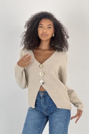 Beige Cardigan With Buttoned Closure And V-Neck - Brand: MISS POEM - Women & Kids, Baby Clothes Wholesale - Globality Store