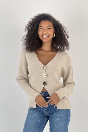 Beige Cardigan With Buttoned Closure And V-Neck - Brand: MISS POEM - Women & Kids, Baby Clothes Wholesale - Globality Store
