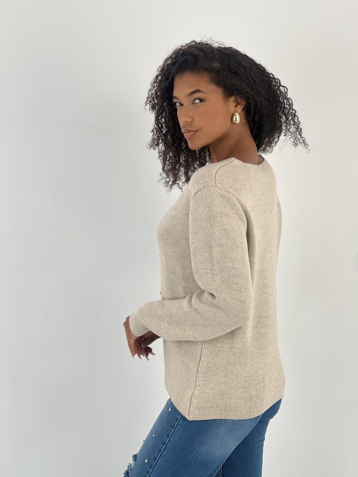 Beige Cardigan With Buttoned Closure And V-Neck - Brand: MISS POEM - Women & Kids, Baby Clothes Wholesale - Globality Store