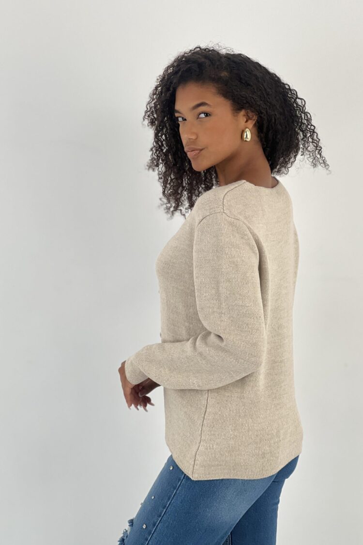 Beige Cardigan With Buttoned Closure And V-Neck